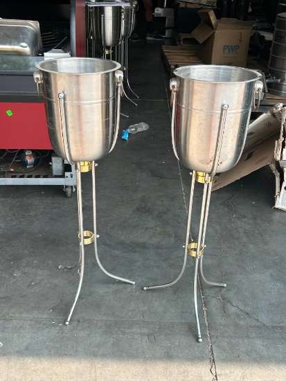 Lot of 2 Stainless Steel Champagne or Bottle Service Buckets w/ Stands