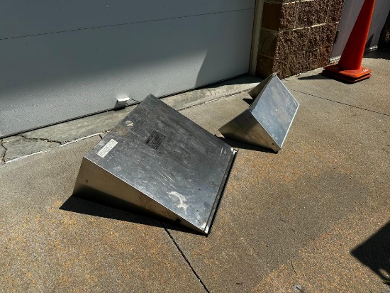 Lot of 2 NSF Stainless Steel Wall-Mount Restaurant Shelves, 24in x 24in & 12in x 24in