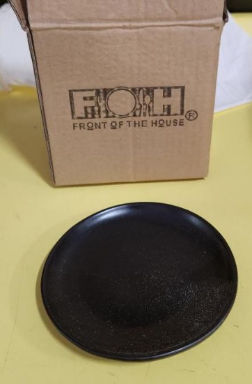 Case of 11, Front of House 6in Round Kiln Plates, Color: Pepper