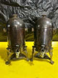 Lot of 2 Tomlinson Ornate Stainless Steel or Plate Silver Drink / Coffee Urns w/ Stands