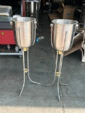 Lot of 2 Stainless Steel Champagne or Bottle Service Buckets w/ Stands