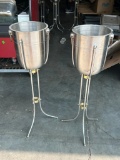 Lot of 2 Stainless Steel Champagne or Bottle Service Buckets w/ Stands