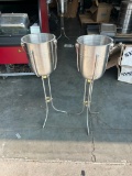 Lot of 2 Stainless Steel Champagne or Bottle Service Buckets w/ Stands