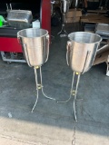 Lot of 2 Stainless Steel Champagne or Bottle Service Buckets w/ Stands