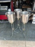 Lot of 2 Stainless Steel Champagne or Bottle Service Buckets w/ Stands