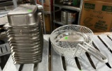 Several 1/6 Size Steam Pans, No Lids, Skimmers and Soup Insert Lid