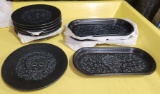 12 Pieces, Fiesta Serving Plates w/ Skull & Vine Patterns