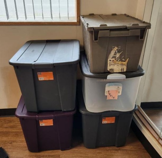 Lot of 5 Assorted Storage Bins w/ Lids