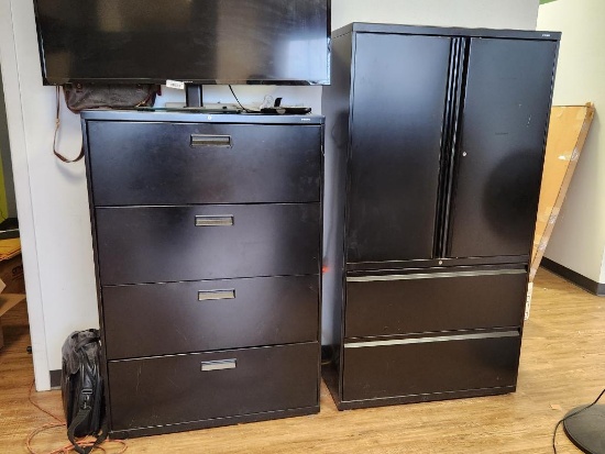 Lot of 2 Hon Black Finish File Cabinets; 4 Drawers & Lateral Cabinets