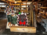 Tiki Bar or Hut Setup; Bamboo Shelves, Tiki Torch Fuel Canisters, Thatch Roof, Floor Rug, etc