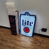 Lot of 2 Items; Large LED Count Down Clock & Miller Lite LED Lighted Beer Sign