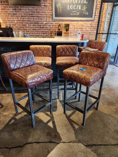 Lot of 4 High-Quality Bar Stools, 31in Seat Height, Leather Cushioned Seats & Backs