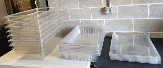 Lot of 7, Cambro 18269CW, 13 Gallon, 18x26x9in NSF Food Containers w/ Lids & False Bottoms
