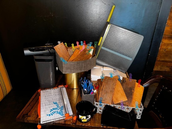 Paper Shredder, Paper Cutters, Several Wood Receipt Boards w/ Clips, Small Envelopes & More