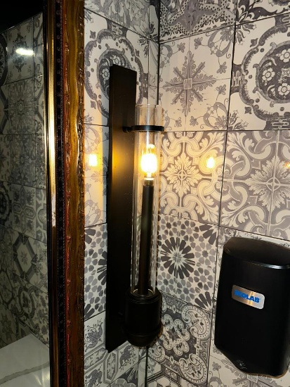 Lot of 7 Wall Sconces, Distressed Metal and Glass, Vintage Style, Modern