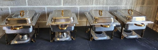 Four Half-Size Chafing Pan Servers w/ Bases, Lid/Covers, Pans - Sold 4x$