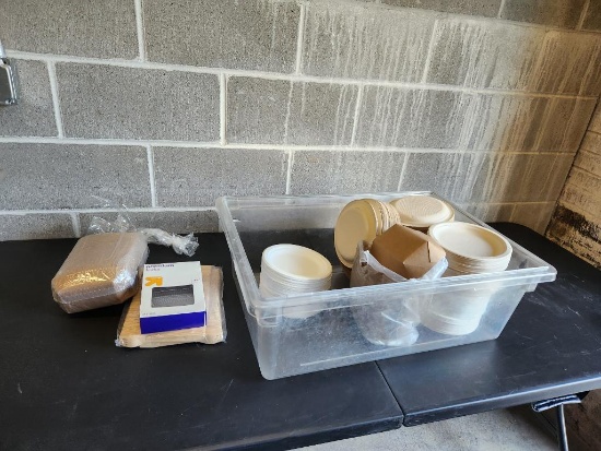 Tub of Misc. Disposable Plates and Utensils