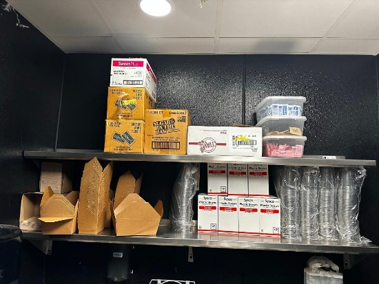 Cardboard To-Go Containers, New Plastic Glasses, 7 Boxes of Stirrers, Condiment Sugars