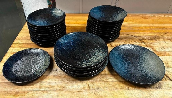 Playground Sea Stoneware China - 22 Round Plates 9-1/8in, 7 Round 11in Plates