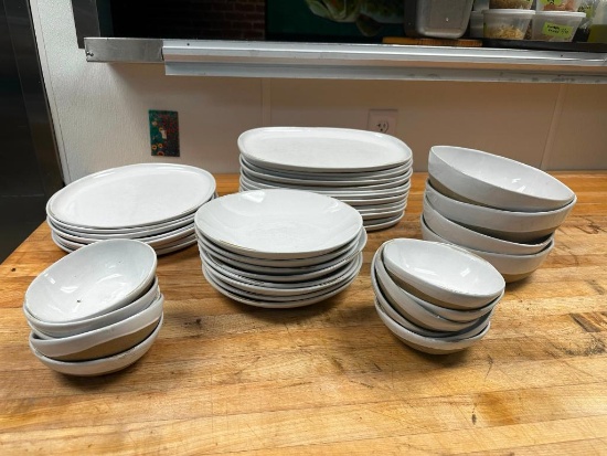 50 Total Pieces of FOH Artefact White Restaurant China - Round/Oval Plates, Bowls, Pasta Bowls