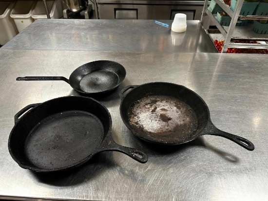 2 Cast Iron Skillets, 1 HD Skillet