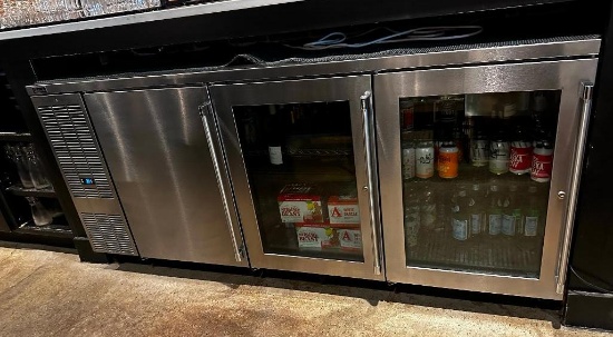 Perlick Model BBS84-RM 3-Section Back Bar Under-Counter Refrigerator, 2 Glass, 1 SS Doors