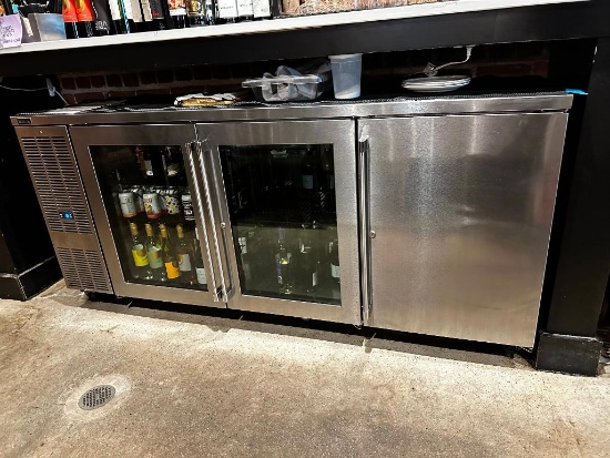 Perlick Model BBS84-RM 3-Section Back Bar Under-Counter Refrigerator, 2 Glass, 1 SS Doors