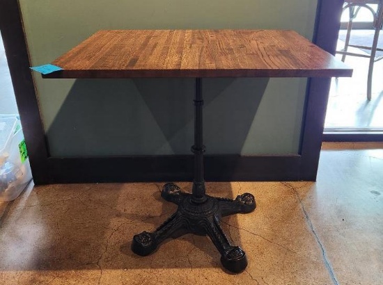 Hardwood Restaurant Table w/ Ornate Iron Base, 30in x 24in x 29in H