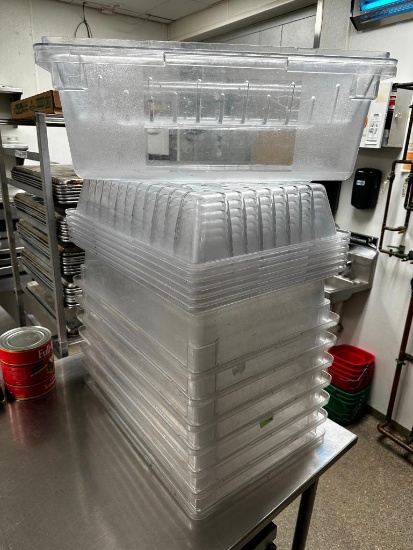 (8) Cambro Food Pans w/ Lids, 24in x 18in x 9in w/ 7 False Bottom Inserts