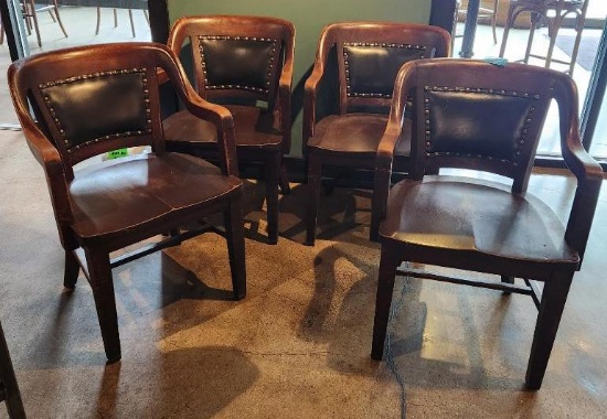 Lot of 4, Solid Wood HD Chairs w/ Studded Leather Seat Backs, Sold 4x$