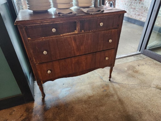 Antique 4 Drawer Chest of Drawers, Unrestored, Glass Pulls, Some Drawers Brittle, 38in x 19in x 35in