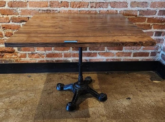 Hardwood Restaurant Table w/ Ornate Iron Base, 36in x 36in x 29in H
