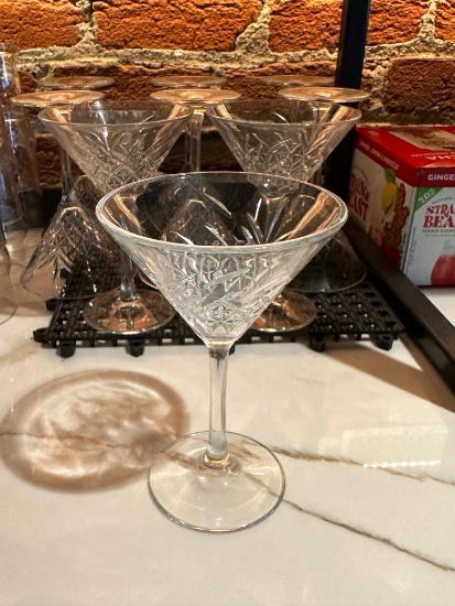 15 Martini Glasses, Etched Cordials