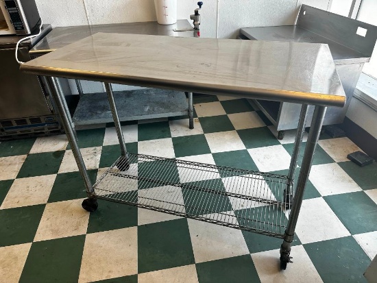 Mobile Stainless Steel Prep Table w/ Lower Shelf, 42in x 23in x 39in