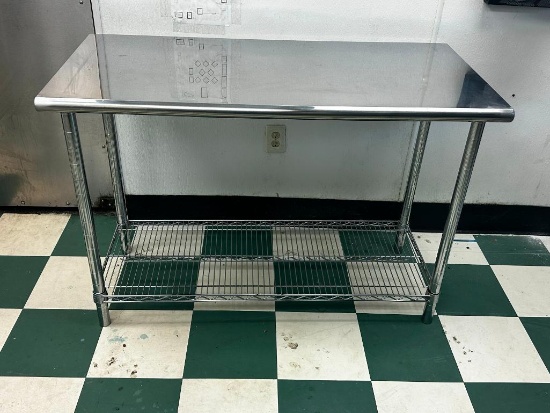 Stainless Steel Prep Table w/ Lower Shelf, 49in x 23in x 35in