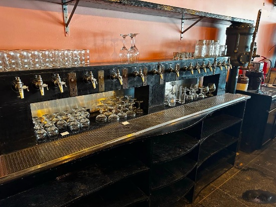 Customized Beer Tap Tower w/ 22-Tap Capacity, Cabinet & Hinged Top, Drain Table & Glass Rinser