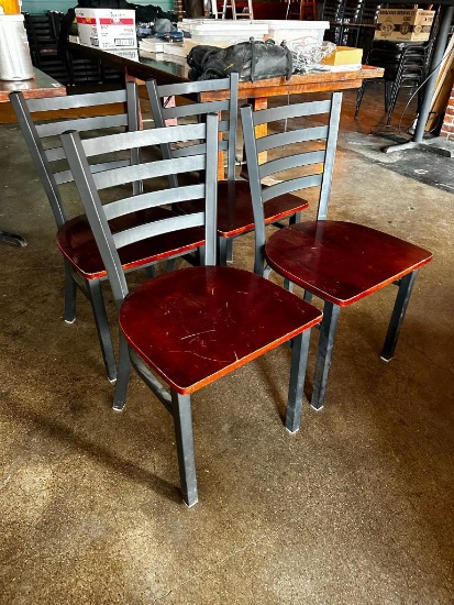 4 Restaurant Chairs, Metal Frame & Back, Wood Seat, Sold 4 x's High Bid
