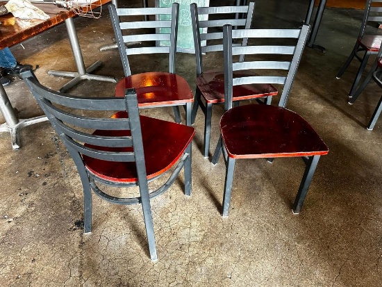 4 Restaurant Chairs, Metal Frame & Back, Wood Seat, Sold 4 x's High Bid
