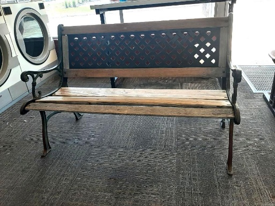 Park Bench w/ Iron Frame, Wood Slat Seat