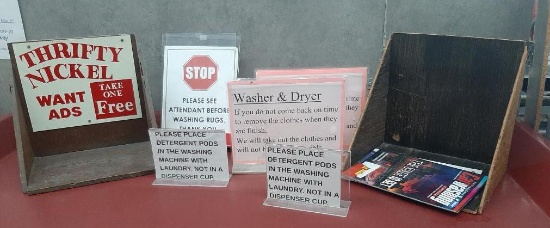 Group of Laundromat Signs, Some Free Standing, Some Wall-Mounted