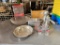 Group of NSF Kitchen Supplies; (2) 8qt Food Containers, Ladles, Measuring Cups, Pans, Bowl