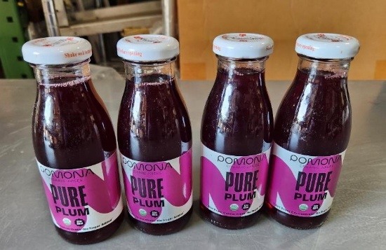 4 Sealed Bottles Pomona Pure Plum Juice, Organic, Approx. 12-16oz ea