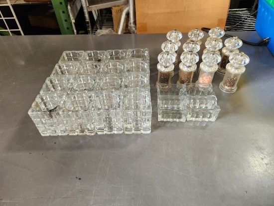 Group of High Quality Pepper and Salt Grinders or Mills and HD Glass Candle Holders