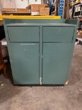 2-Door, 2-Bin Trash Receptacle w/ Top Tray Shelf