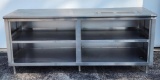 New 14g Stainless Steel Enclosed Open Front Prep Table / Cabinet w/ Shelves 84in x 30in x 36in