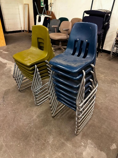 Lot of 14 Molded Plastic Stacking School Chairs, 2 Colors