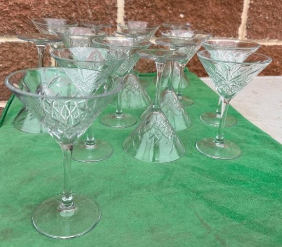 Lot of 15 High-Quality Etched Martini Cordial Glasses