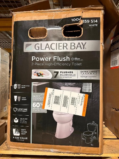 Glacier Bay White Power Flush 2-Pc High-Efficiency Toilet, Elongated