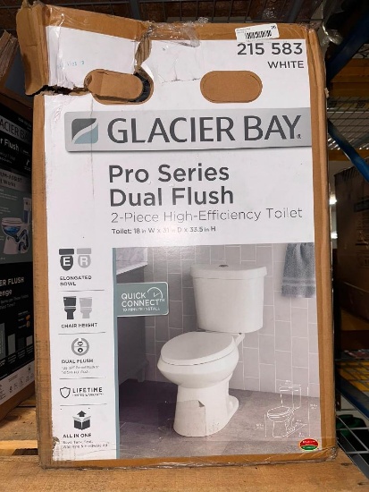 Glacier Bay Pro Series Dual Flush 2-Pc High-Efficiency Toilet, White, Elongated