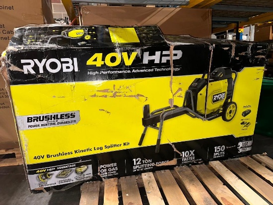 Ryobi 40v HP Brushless Kinetic Log Splitter Kit w/ Splitter, Battery, Charger, 12 Ton Splitting